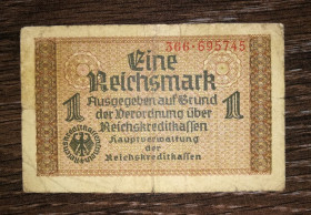 Німеччина Германия ^/--/^ GERMANY Німеччина 1 окупаційна райхсмарка 1940 1945 з конгревом, 1-й випуск ^_^^^ GERMANY Германия 1 оккупационная рейхсмарка 1940 1945 с конгревом, 1-й выпуск - фото фото фото