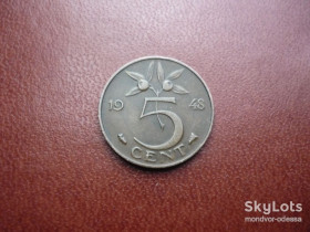 Нідерланди Нидерланды ^/--/^ Нидерланды 5 центов 1948 зл/н /--/ 0,3 ^_^^^ Нідерланди 5 центів 1948 зл/н /--/ 0,3 - фото фото фото
