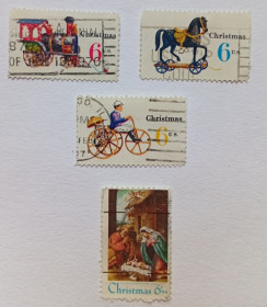 Північна Америка Северная Америка ^/--/^ США 1970 Рождество, 4 марки, гашеные ^_^^^ США 1970 Різдво, 4 марки, гашені - фото фото фото