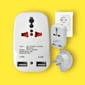 Інше Другое ^/--/^ Мережевий розгалужувач тройник Travel Adaptor з 2 usb білий ^_^^^ Сетевой разветвитель тройник Travel Adaptor из 2 usb белый - фото фото фото