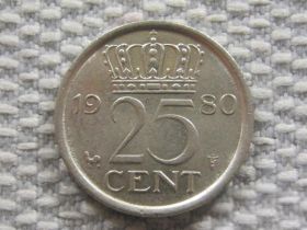 Нідерланди Нидерланды ^/--/^ Нидерланды 25 центов 1980 года 4016 ^_^^^ Нідерланди 25 центів 1980 4016 - фото фото фото