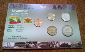 М'янма Мьянма ^/--/^ Набор монет МЬЯНМА / БИРМА пластик блистер запайка  RRR ^_^^^ Набір монет М'янма / Бірма пластик блістер запайка RRR - фото фото фото
