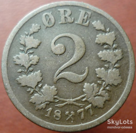 Норвегія Норвегия ^/--/^ Норвегия 2 эре 1877 VF= 3$ XF= 6$    y /--/ 0056 ^_^^^ Норвегія 2 ері 1877 VF = 3$ XF = 6$ y /--/ 0056 - фото фото фото
