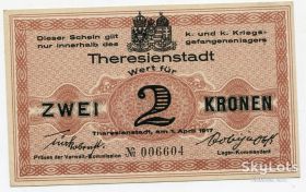 Чехословаччина Чехословакия ^/--/^ 2 крони 1917 р. Табір військовополонених Терезієнштадт, Чехія. ^_^^^ 2 кроны 1917 г. Лагерь военнопленных Терезиенштадт, Чехия. - фото фото фото
