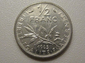 Франція Франция ^/--/^ Франция 1/2 франка 1965 года 38059 ^_^^^ Франція 1/2 франка 1965 року 38059 - фото фото фото