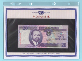 Мозамбік Мозамбик ^/--/^ МОЗАМБИК банкнота 20 Meticais UNC из серии «Das Geld Der Welt» МОЗАМБІК + сертификат + альбомный лист ^_^^^ МОЗАМБИК банкнота 20 Meticais UNC из серии «Das Geld Der Welt» МОЗАМБИК + сертификат + альбомное письмо - фото фото фото