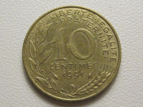 Франція Франция ^/--/^ Франция 10 сантимов 1991 года 38223 ^_^^^ Франція 10 сантимів 1991 року 38223 - фото фото фото