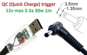 Інше Другое ^/--/^ Кабель-переходник триггер QC (Quick Charge) 12 /--/ v USB Type-A (max 2.5 /--/ a, 30 /--/ w) на 3.5 /--/ x /--/ 1.35 /--/ mm 1.2 /--/ m з USB  - фото фото фото