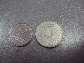 НДР, ФРН ГДР, ФРГ ^/--/^ монета германия 5 пфеннигов 1968 №9098 ^_^^^ монета германія 5 пфенігів 1968 No /--/ 9098 - фото фото фото