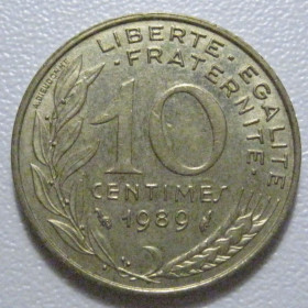 Франція Франция ^/--/^ Франція 10 сантимів 1989 року 43532 ^_^^^ Франция 10 сантимов 1989 года 43532 - фото фото фото