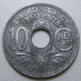 Франція Франция ^/--/^ Франція 10 сантимів 1941 року 41973 ^_^^^ Франция 10 сантимов 1941 года 41973 - фото фото фото