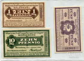 Німеччина Германия ^/--/^ Комплект 1,10,5 пфенніґів 1916 р. Німеччина, табір полонених Мерсербурґ. ^_^^^ Комплект 1,10,5 пфеннигов 1916 г. Германия, лагерь пленных Мерсербург. - фото фото фото