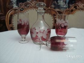Кухонне начиння, посуд, столове срібло Кухонная утварь, посуда, столовое серебро ^/--/^ Набор Графин Бокалы 3 шт Цветной Хрусталь Резьба Богемия Чехословакия №561 ^_^^^ Набір Графін Бокали 3 шт Кольоровий Хрусталь Різьба Богемія Чехословаччина No /--/ 561 - фото фото фото