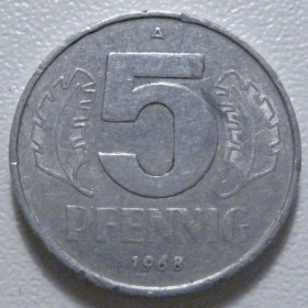 НДР, ФРН ГДР, ФРГ ^/--/^ Німеччина - НДР 5 пфенігів 1968 року 43337 ^_^^^ Германия - ГДР 5 пфеннигов 1968 года 43337 - фото фото фото