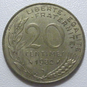 Франція Франция ^/--/^ Франція 20 сантимів 1982 року 43607 ^_^^^ Франция 20 сантимов 1982 года 43607 - фото фото фото