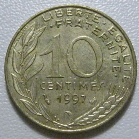 Франція Франция ^/--/^ Франція 10 сантимів 1997 року 1429 ^_^^^ Франция 10 сантимов 1997 года 1429 - фото фото фото