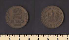 Югославія Югославия ^/--/^ Югославия 2 динара 1938 ^_^^^ Югославія 2 динара 1938 - фото фото фото