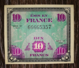 Франція Франция ^/--/^ FRANCE Союзническая оккупация Франции 10 франков 1944 №6666... ^_^^^ FRANCE Союзницька окупація Франції 10 франків 1944 No /--/ 6666. .. .. - фото фото фото