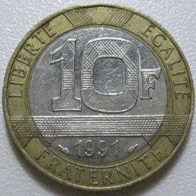 Франція Франция ^/--/^ Франція 10 франків 1991 року 43776 ^_^^^ Франция 10 франков 1991 года 43776 - фото фото фото