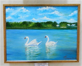 Картини, Гравюри, Живопис та Графіка Картины, Гравюры, Живопись и Графика ^/--/^ Картина &amp;quot;Лебеди на озере  Песчаное в Вознесенске&amp;quot; двп масло 40*30 /--/ см. ^_^^^ Картина &amp;quot;Лебеді на озері Піщане в Вознесенську &amp;quot; двоп масло 40 * 30 см. - фото фото фото