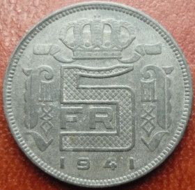 Бельгія Бельгия ^/--/^ Бельгия 5 франков 1941 KONING Германская оккупация цинк состояние 11/10 /--/ б /--/ 70 ^_^^^ Бельгія 5 франків 1941 KONING Німецька окупація цинк стан 11/10 /--/ б /--/ 70 - фото фото фото