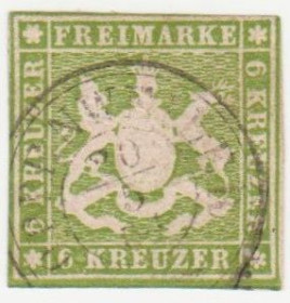 Німеччина до  року Германия до  года ^/--/^ Германия   (Вюртемберг) 1857 г. № 8 гашеная ^_^^^ Німеччина (Вюртемберг) 1857 р. No 8 гашена - фото фото фото