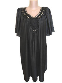 Сукні Платья ^/--/^ M-2 /--/ XL черное платье Love Drobe с шикарным декором на декольте, туника оверсайз свободного кроя ^_^^^ Нарядна чорна сукня Love Drobe з шикарним декором, М-2 /--/ Xl, Пог-62 - фото фото фото