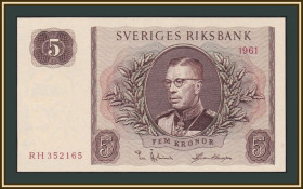 Скандинавія Скандинавия ^/--/^ Швеция 5 крон 1961 P-42  (42 /--/ f) UNC ^_^^^ Швеція 5 крон 1961 P-42 (42 /--/ f) UNC - фото фото фото