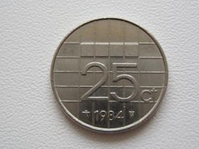 Нідерланди Нидерланды ^/--/^ Нидерланды 25 центов 1984 года 23315 ^_^^^ Нідерланди 25 центів 1984 року 23315 - фото фото фото