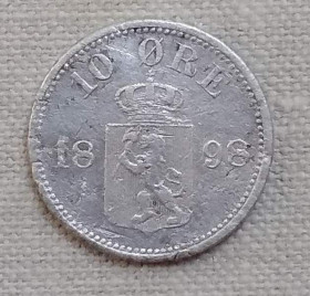 Норвегія Норвегия ^/--/^ Норвегия 10 эре, 1898 г, серебро ^_^^^ Норвегія 10 ер, 1898 р, срібло - фото фото фото
