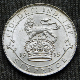 Георг V (-) Георг V (-) ^/--/^ Монета - Великобританія - 6 пенсів - 1915 - George V - срібло ^_^^^ Монета - Великобритания - 6 пенсов - 1915 - George V - серебро - фото фото фото