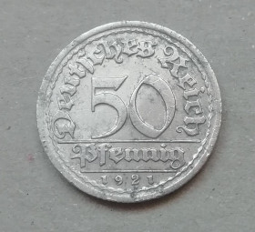 Інше Другое ^/--/^ Германия Веймарская республика 50 пфенниг 1921  Монетный двор J  (Гамбург) ^_^^^ Німеччина Веймарська республіка 50 пфеніг 1921 Монетний двір J (Гамбург) - фото фото фото