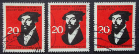 НДР, ФРН ГДР, ФРГ ^/--/^ Германия 1964 г - Жан Кальвин, 3 шт ^_^^^ Німеччина 1964 — Жан Кальвін, 3 шт - фото фото фото