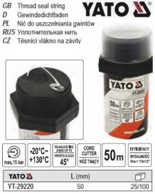 Інші інструменти Другие инструменты ^/--/^ Нитка ущилювальна YATO ризьбових сполучень уплотнитель l /--/ 50 м тиск  15 Bar YT-29220 ^_^^^ Нитка ущилювальна YATO Польща різьбових сполучень ущільнювач l /--/ 50 м тиск 15 Bar YT-29220 - фото фото фото