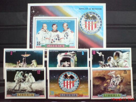 Освоєння космосу Освоение космоса ^/--/^ AA Либерия Liberia Space 1972 M 835-840 B Bl 61 /--/ A  Apollo 16 9.20 Скидка 40 процентов ^_^^^ AA Ліберія Liberia Space 1972 M 835-840 Bl 61 /--/ A Apollo 16 9.20 Знижка 40% - фото фото фото