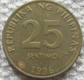 Філіппіни Филиппины ^/--/^ Филиппины 25 сентаво 1996 года 12507 ^_^^^ Філіппіни 25 сентаво 1996 12507 - фото фото фото