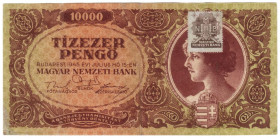 Угорщина Венгрия ^/--/^ Венгрия 10000 пенго 1945 з маркою.  (н /--/ 36) ^_^^^ Угорщина 10000 пенго 1945 з маркою. (н /--/ 36) - фото фото фото
