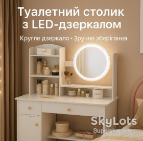 Столи Столы ^/--/^ Туалетный столик STL-MD 73 с зеркалом и LED-подсветкой, с полками и ящиками, белый ^_^^^ Туалетний столик STL-MD 73 з дзеркалом і LED-підсвічуванням, з полками і ящиками, білий - фото фото фото
