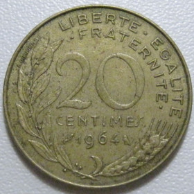 Франція Франция ^/--/^ Франція 20 сантимів 1964 року 43581 ^_^^^ Франция 20 сантимов 1964 года 43581 - фото фото фото