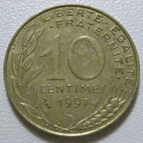 Франція Франция ^/--/^ Франція 10 сантимів 1997 року 1432 ^_^^^ Франция 10 сантимов 1997 года 1432 - фото фото фото