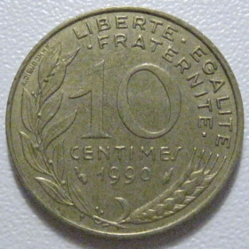 Франція Франция ^/--/^ Франція 10 сантимів 1990 року 43539 ^_^^^ Франция 10 сантимов 1990 года 43539 - фото фото фото