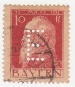 Веймарська республіка Веймарская республика ^/--/^ Германия -Bayern-1912 г. № 8 гашеная перфин ^_^^^ Німеччина - Bayern-1912 р. No 8 гашена перфін - фото фото фото