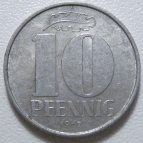 НДР, ФРН ГДР, ФРГ ^/--/^ Німеччина - НДР 10 пфенігів 1967 року 43372 ^_^^^ Германия - ГДР 10 пфеннигов 1967 года 43372 - фото фото фото