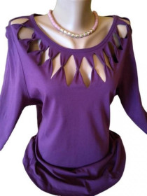 Футболки Футболки ^/--/^ XL-3 /--/ XL Женская лиловая футболка New Look с рваными деталями, рваная кофта из хлопка рукавом, Бангладеш ^_^^^ Нова кофта, футболка New Look з рованими деталями, бавовна 100, колір баклажан, на розміри XL-3 /--/ XL - фото фото фото