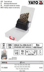 Свердла Сверла ^/--/^ Набор сверла по металлу YATO кобальт Co-HSS 1-10 мм 19 штук YT-41604 ^_^^^ Польща кобальт Co-HSS 1-10 мм 19 штук YT-41604 - фото фото фото