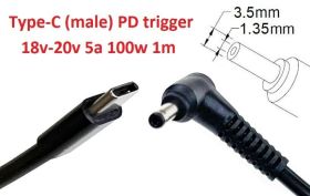 Інше Другое ^/--/^ Кабель-переходник триггер PD 18-20 /--/ v Type-C (max 5 /--/ a, 100 /--/ w) на 3.5 /--/ x /--/ 1.35 /--/ mm 1 /--/ m з USB Type-C (male) Power - фото фото фото
