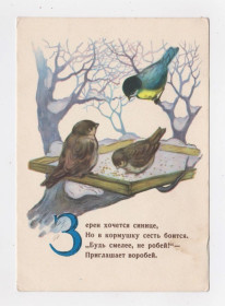 СРСР СССР ^/--/^ ЗЕРЕН ХОЧЕТСЯ СИНИЦЕ... = листівка 1958 р. = ДУДНИКОВ = чиста = тираж 500 тис. ^_^^^ ЗЕРЕН ХОЧЕТСЯ СИНИЦО... = открытка 1958 г. = ДУДНИКОВ = чистая = тираж 500 тыс. + + - фото фото фото