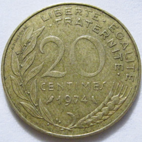 Франція Франция ^/--/^ Франція 20 сантимів 1974 року #6 /--/ П /--/ 1401 ^_^^^ Франция 20 сантимов 1974 года #6 /--/ П /--/ 1401 - фото фото фото