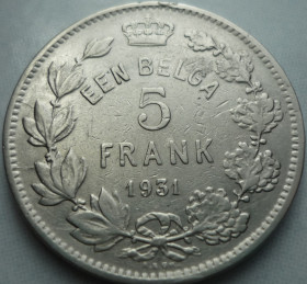 Бельгія Бельгия ^/--/^ Бельгия 5 франков 1931 EEN 11/40 /--/ б /--/ 05 ^_^^^ Бельгія 5 франків 1931 EEN 11/40 /--/ б /--/ 05 - фото фото фото