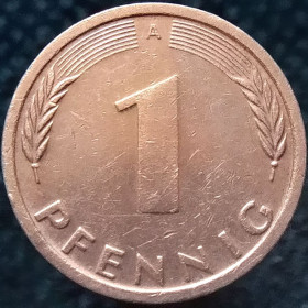 НДР, ФРН ГДР, ФРГ ^/--/^ Німеччина 1 пфеніг, 1991 A ^_^^^ Германия 1 пфенниг, 1991 A - фото фото фото